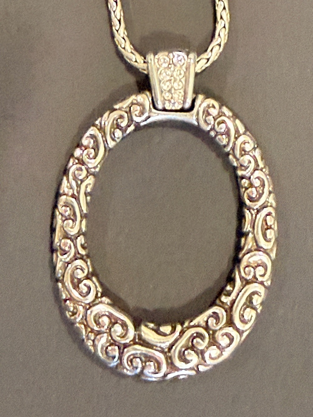 Brighton Silver Tone Ornate Scroll Large Circle Pendant Necklace Adjustable